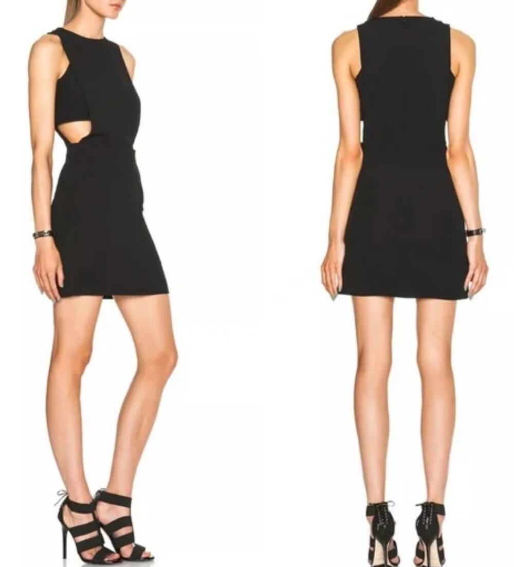 A.L.C. Black Mini Dress Pockets Cocktail Bib Style Cutout Jones Crepe Size 2